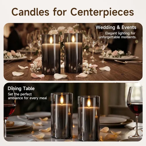 Miniatura 4 de Homemory Grey Glass Flameless Candles Battery Operated LED Pillar Candles with Remote and Timer, Real Wax Flickering Candles with 3D Wick for Home