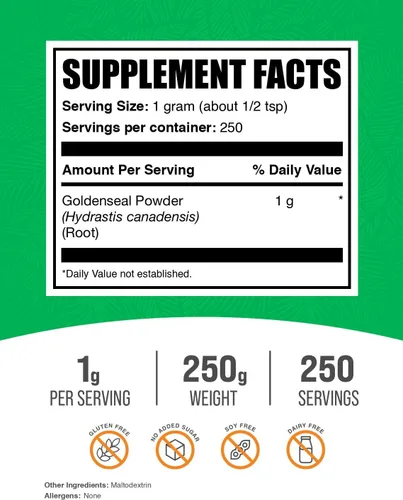 Miniatura 3 de BulkSupplements. com Goldenseal Powder - Suplemento de hierbas, procedente de raíz de sello de oro, vegano y sin gluten, 0.04 oz por porción, 250 g