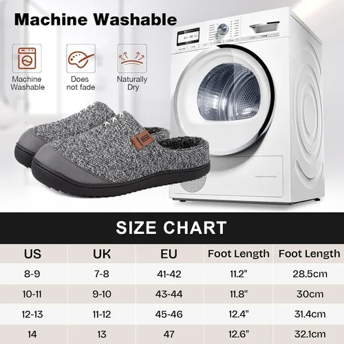 Miniatura 6 de MERRIMAC Pantuflas de espuma viscoelástica de punto para hombre, cómodas, con forro de sherpa