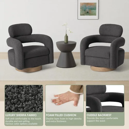 Miniatura 6 de WestinTrends Alexandria Mid-Century Modern Sherpa - Silla giratoria de barril color gris carbón