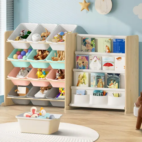 Miniatura 8 de EXPERLAM Organizador de almacenamiento de juguetes para niños, organizador de juguetes con estantería, almacenamiento de juguetes con 12