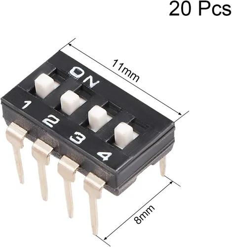 Miniatura 3 de uxcell 20 unids negro DIP interruptor 1 2 3 4 posiciones 0.100 in echada para circuito placas de pan PCB