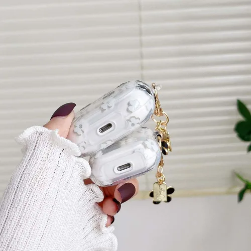 Miniatura 4 de Funda protectora para AirPods Pro de 1ª generación con llavero, bonita funda protectora para auriculares con flores negras y flores, TPU suave