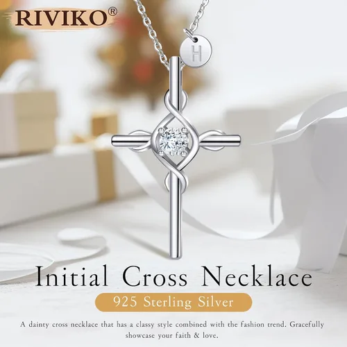 Miniatura 2 de RIVIKO Collar con dije de cruz con inicial para mujeres y niñas, plata de ley 925, delicados collares de letras, nombre del alfabeto, joyería
