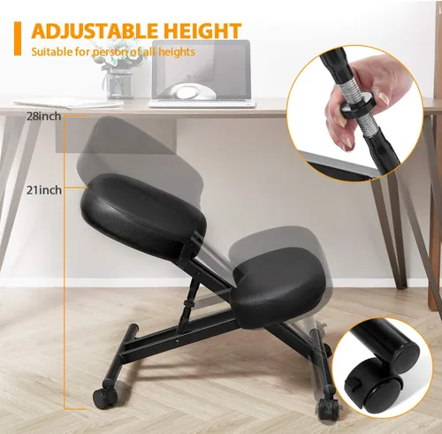 Miniatura 3 de Himimi Silla ergonómica para arrodillarse, piel sintética, cojines gruesos y cómodos de espuma moldeada, ruedas de freno, taburete ajustable