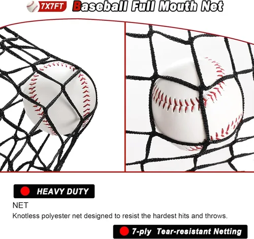 Miniatura 7 de Red de práctica de sóftbol de béisbol de 7 x 7 pies, red de lanzamiento, red de bateo, con sistema de recolección de pelotas grandes, kit