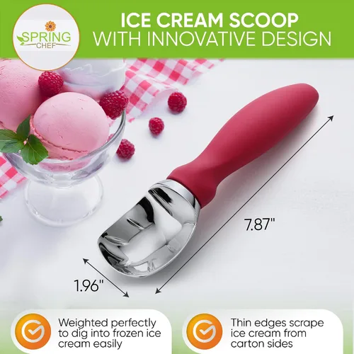 Miniatura 2 de Spring Chef - Cuchara para helado rosa de alta resistencia con mango suave, cuchara profesional para helado, cuchara de metal para masa de galletas