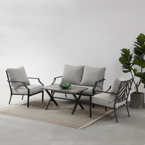 Miniatura 5 de Crosley Furniture Otto - Juego de muebles de patio de 4 piezas Chevron para exteriores, juegos de conversación para porche, negro mate con cojines