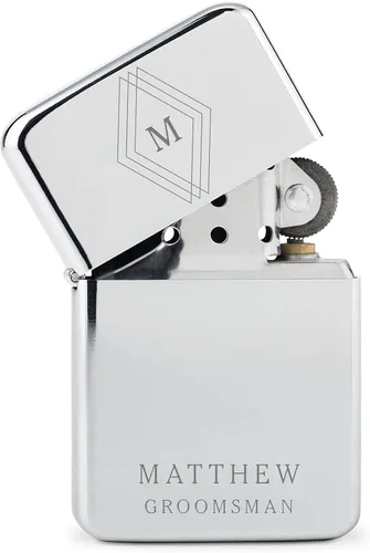 Miniatura 28 de WEDDINGSTAR Encendedor personalizado grabado de metal negro plomizo a prueba de viento, grabado con monograma personalizable, recargable