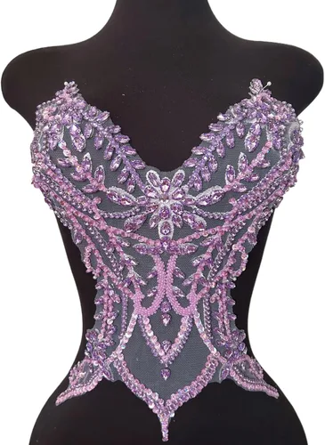 Miniatura 12 de Parches de encaje con cuentas a mano, disfraces, apliques con cristales de diamantes de imitación para manualidades, protege bodas, fiestas