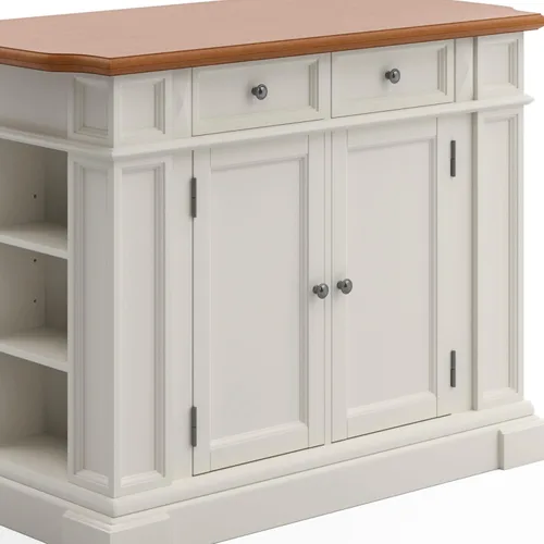 Miniatura 6 de Homestyles Americana - Isla de cocina con parte superior de madera y hoja desplegable, barra de desayuno, almacenamiento con cajones y estantes