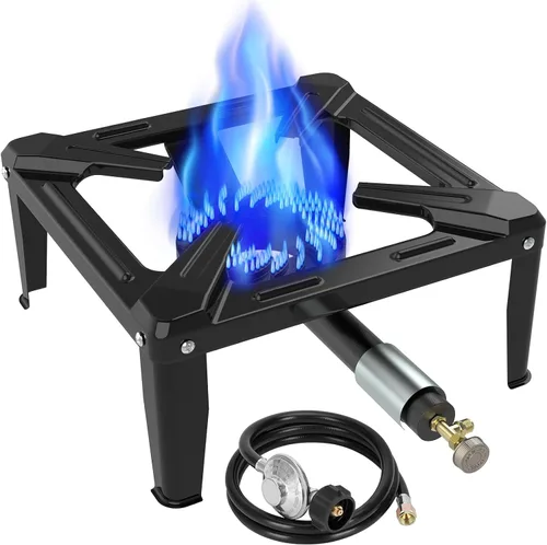 Miniatura 8 de LLAMA VIVA Quemador de propano, estufa de gas de una hornilla de alta presión de 100,000 BTU con bolsa de agua y manguera ajustable de 4.1 pies