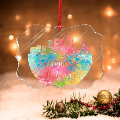 Miniatura 17 de Alemania Frankfurt Skyline Adorno de Navidad 2022 Alemania Frankfurt, arte de acuarela, adornos de Navidad para niños, colorido paisaje de ciudad