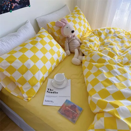 Miniatura 4 de Wellboo Juegos de Edredones Amarillo y Blanco Tamaño Individual Mujeres Hombres Amarillo Brillante Tablero de Ajedrez Cuadrícula Ropa de Cama