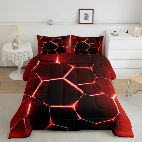 Feelyou Juego de edredón de nido de abeja, edredón hexagonal rojo degradado para niños, niñas, adolescentes, juego de ropa de cama geométrico, Multi