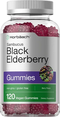 Horbaach Gomitas de saúco negro | 120 unidades | Extracto de Sambucus | con zinc y vitamina C | Sabor a bayas | Suplemento vegano, sin OMG y sin