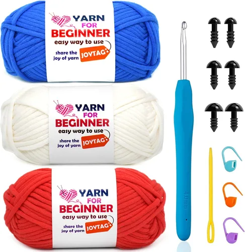 Miniatura 70 de Paquete de 3 hilos de ganchillo de mezcla de algodón y nailon - azul, gris, verde - 3x50g - puntadas fáciles de ver - kit de ganchillo y tejido