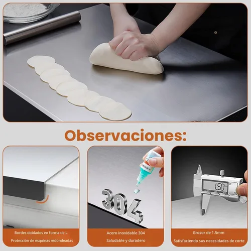 Miniatura 4 de Tablas de cortar de acero inoxidable para cocina, tablas de cortar de acero inoxidable 304 con borde y almohadilla de silicona antideslizante