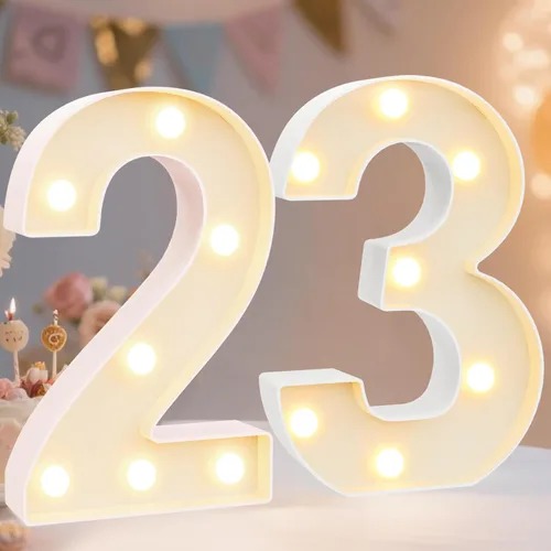 Miniatura 28 de Pooqla Letras y Números Decorativos con Luces LED, Letras y Números de Neón de Plástico Blanco para Decoración de Fiestas, Bodas, Funciona