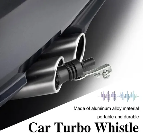 Miniatura 7 de 2 piezas de silbato turbo para coche, silbato turbo universal de aleación de aluminio, silbato de tubo de escape de sonido turbo de aleación de Negro
