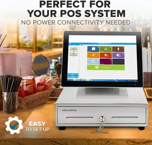 Miniatura 7 de Volcora Cajón manual para caja registradora de 16" para sistema de punto de venta (POS), cajón blanco resistente parcialmente extraíble con 5