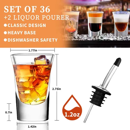 Miniatura 2 de SuproBarware Juego de 36 vasos de chupito de vidrio con base pesada de 1.2 onzas a granel, mini tazas de vino para vodka, whisky, licores, tequila