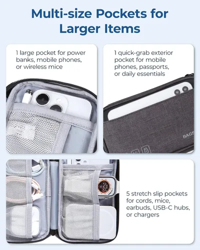 Miniatura 4 de BAGSMART Organizador de cables de viaje pequeño, organizador técnico para cargador, teléfono, negro