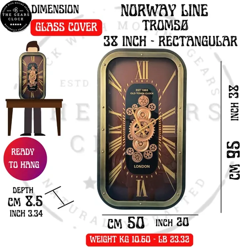 Miniatura 6 de THE GEARS CLOCK 37X20'' Reloj de pared con engranaje móvil rectangular Noruega Line TROMSO (37 x 20 pulgadas (37.4 x 20.1 in)