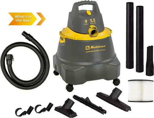 Miniatura 6 de Koblenz Aspiradora en seco y húmedo para contratistas, aspiradora para lugares de trabajo, 9.0 galones/5.5 HP potente aspiradora para suciedad seca