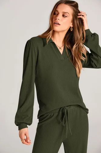Miniatura 6 de PRETTYGARDEN Conjunto de dos piezas de ropa de otoño para mujer, manga larga, solapa, cuello en V, blusas, pantalones de pierna ancha, chándal