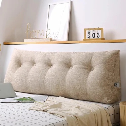 Miniatura 10 de Almohada de cuña de cabecera para cama individual/individual/Queen/King, almohada de lectura grande de lino y algodón, almohada triangular