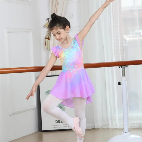 Miniatura 49 de LUOUSE Elegante leotardo de ballet para niñas con falda, mangas con volantes y volantes, perfecto para baile y gimnasia