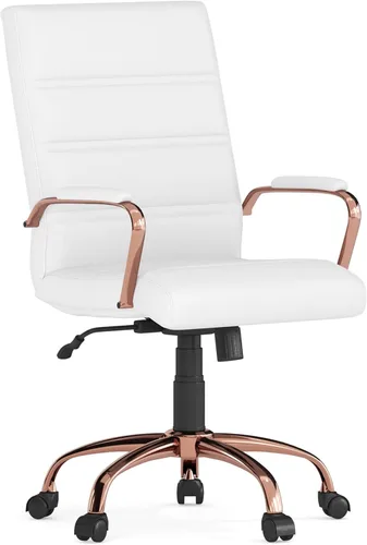 Miniatura 12 de Flash Furniture - Silla giratoria Whitney de respaldo medio con asiento y reposabrazos acolchados de LeatherSoft, silla de oficina ajustable