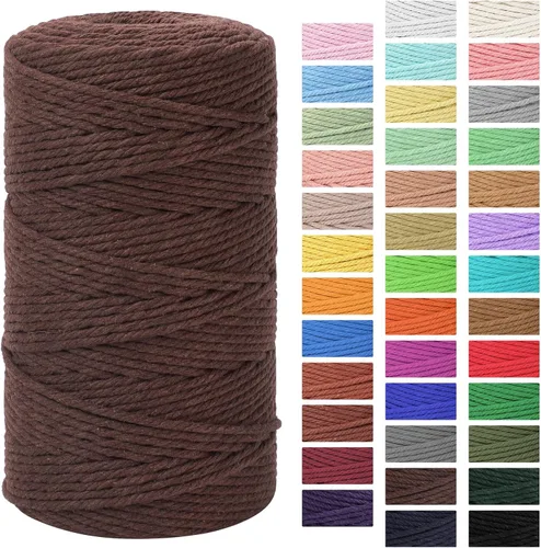 Miniatura 37 de Cordón de macramé de 0.118 in x 328 yardas Cuerda de macramé 100% algodón natural Cuerda de algodón trenzado de 4 hebras para manualidades, Gris