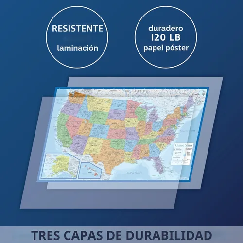Miniatura 3 de Juego de póster laminado de mapa del mundo y mapa de EE. UU., 18 x 29 pulgadas, gráficos de pared del mundo y Estados Unidos, fabricado