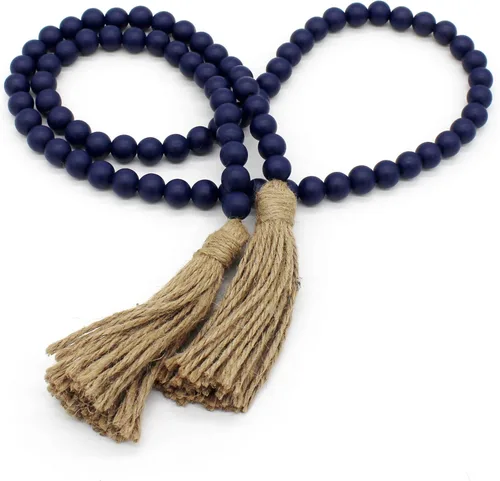 Miniatura 21 de CVHOMEDECO. Guirnalda de cuentas de madera con borlas, diseño rústico de granja, cadena de cuentas de oración para colgar en la pared, acento