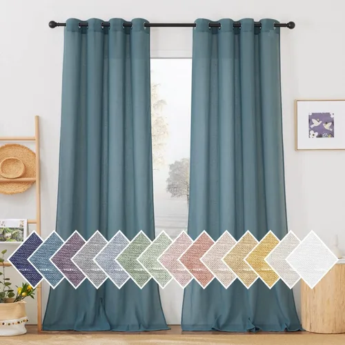 Miniatura 105 de NICETOWN Cortinas de lino traslúcidas con textura de lino de 84 pulgadas de largo, con ojales semitraslúcidos, tratamientos de ventana, privacidad