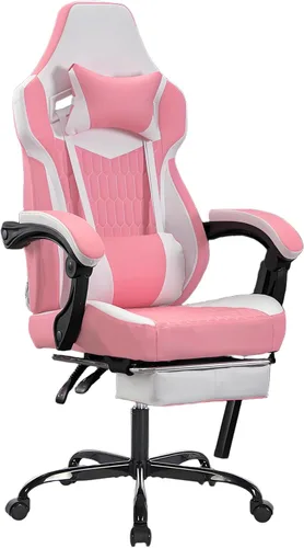 Miniatura 12 de Silla ergonómica de cuero para juegos con reposapiés, cómoda silla de juegos beige con cómodo reposacabezas y soporte lumbar para adultos, niños