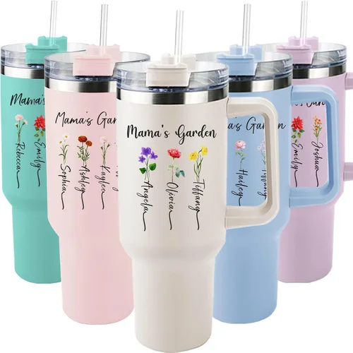 Miniatura 8 de ThermoThrill Se envía al día siguiente, vaso personalizado de 40 onzas con asa y pajita Vaso personalizado con texto Taza de acero inoxidable