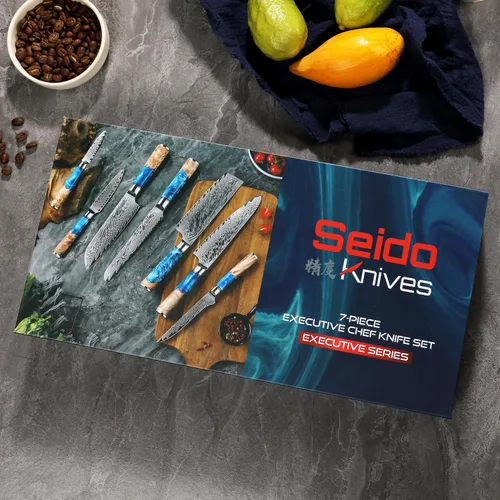 Miniatura 7 de Seido Knives Juego de 7 cuchillos ejecutivos de acero Damasco con núcleo de acero japonés VG-10 Super Steel – Juego de cuchillos de cocina