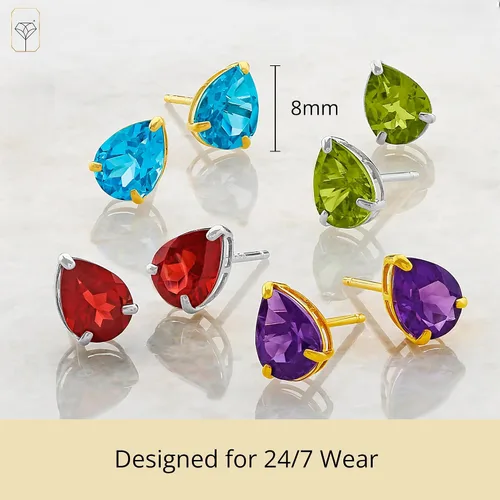 Miniatura 3 de Pendientes de tuerca de oro amarillo o blanco macizo de 14 quilates con forma de pera (0.315 x 0.236in)