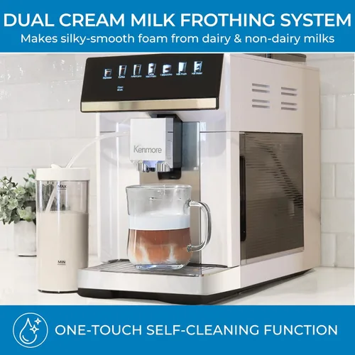 Miniatura 6 de Kenmore Cafetera de Café Completamente Automática - con Molinillo, Espumador de Leche y Vaporizador, Tamper Automático, Máquina de Espresso Blanco
