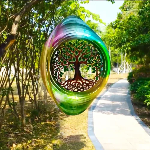 Miniatura 3 de Molinillo de viento de mandala del árbol de la vida, 12 pulgadas, 3D, de acero inoxidable cortado con láser, patrón geométrico de arte, regalo A1