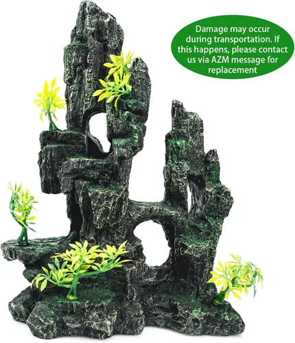 Miniatura 6 de Decoración de acuario – Decoración de pecera con adorno de piedra vista de montaña, ideal para betta, caracoles, tortuga, esconder, escalar