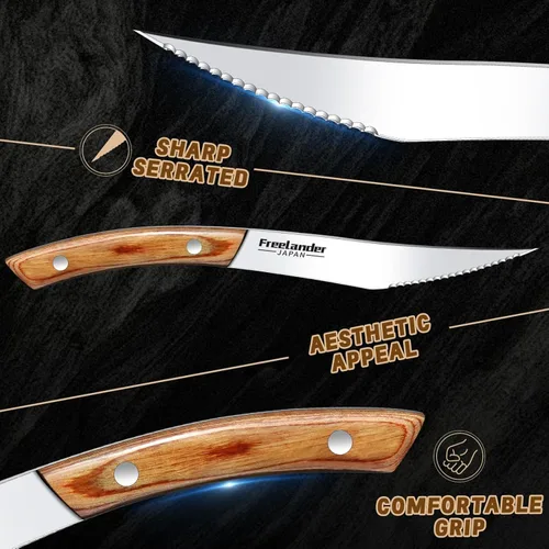 Miniatura 2 de Freelander Juego de 4 cuchillos para pizza con cuchillas afiladas de acero inoxidable, diseño forjado de espiga completa, mango ergonómico