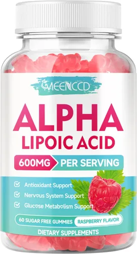 Miniatura 9 de MEENCCD Gomitas de ácido alfa lipoico de 600 mg - Suplemento ALA para apoyo antioxidante, vegano, sin azúcar, sabor frambuesa, 60