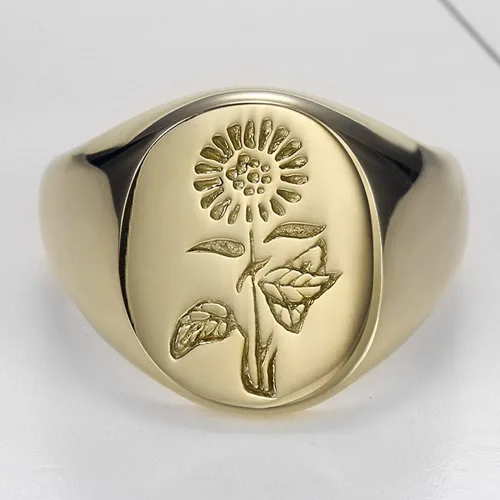 Miniatura 3 de Jude Jewelers Anillo de acero inoxidable con diseño de flor de sol, estilo sello, boda, compromiso, aniversario, declaración, Metal, Zirconia cúbica