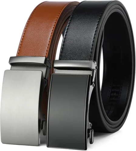 Paquete de 2 cinturones de trinquete de 1 38 pulgadas, cinturón de vestir de cuero para hombre en juego de regalo, tamaño de 28 a 62 pulgadas,