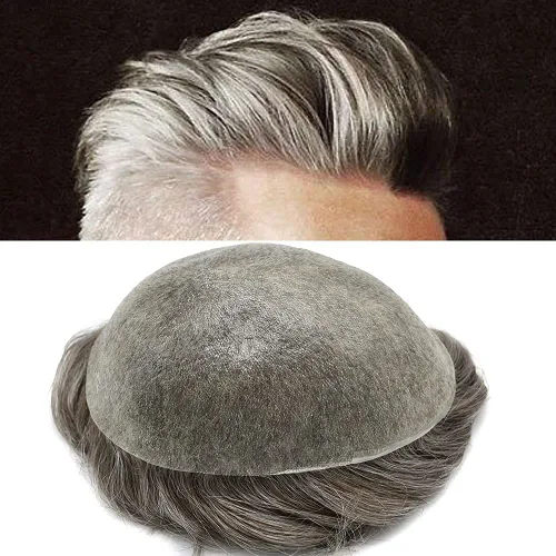 Miniatura 14 de Toupee - Sistema de reemplazo de cabello para hombres, piel ultrafina, transparente, 0.001 in, poliéster superfino, unidad de cabello de hombre, 8 x