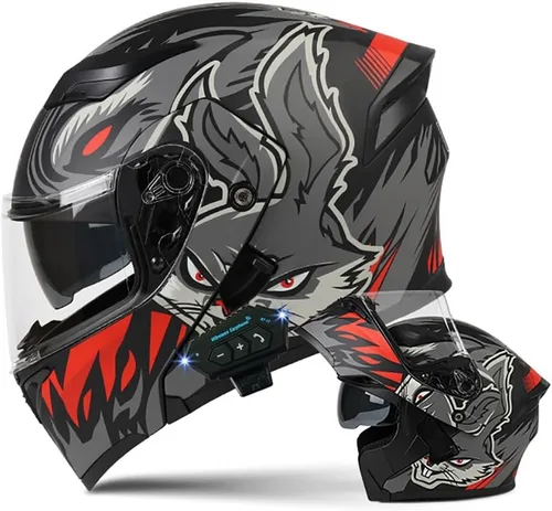 Miniatura 17 de Casco de motocicleta modular Bluetooth con aprobación DOT, antiempañamiento, doble visera, cara completa, abatible, con altavoz y micrófono